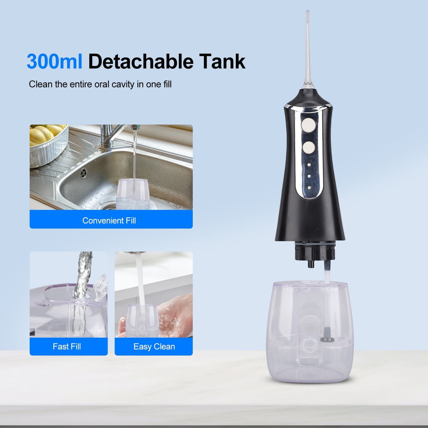 Water Teeth Flosser 300ML 3 Modes IPX6 Waterproof Teeth Oral Irrigator with 5 Nozzles for Travel Adults