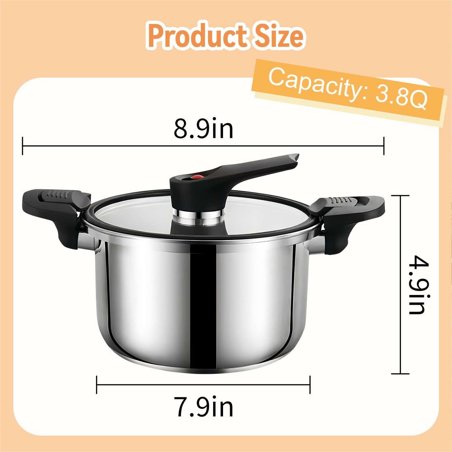 3.8 QT Stainless Steel Micro Pressure Cooker, Push-Pull Lock Pressure Cooker Soup Stew Pot, Multifunctional Time Saving Stockpot