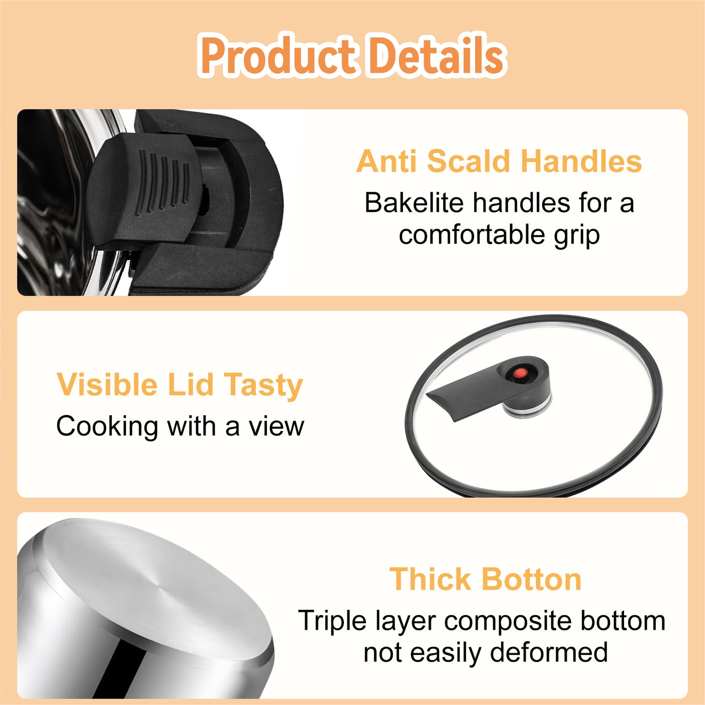 3.8 QT Stainless Steel Micro Pressure Cooker, Push-Pull Lock Pressure Cooker Soup Stew Pot, Multifunctional Time Saving Stockpot
