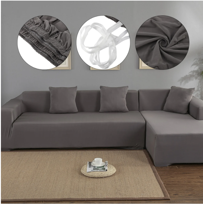 Fyydes 3+2 Seat Corner Sofa Cover L Shape Slipcover Protector for Living Room (Gray)