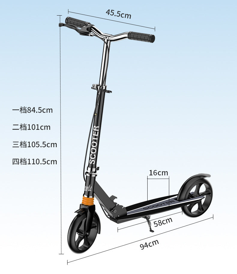 Scooter for Kids 8-12, Teens and Adults- Adjustable Height Folding Kick Scooter with Large Sturdy Wheels for a Smooth Ride, Lightweight, Anti-Shock Suspension, Big Wheels, 3 Adjustable Levels