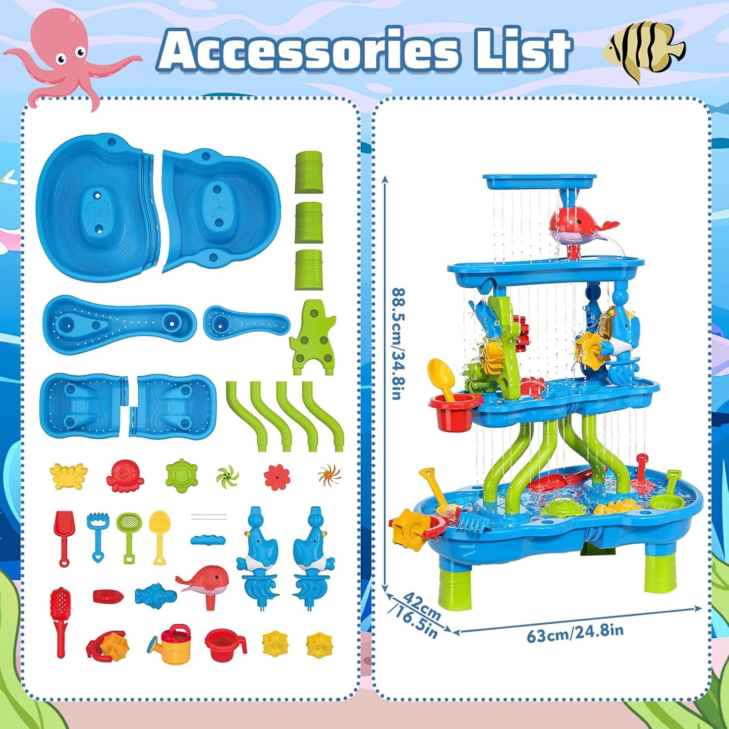Kids Water Table for Toddlers 3-5, 4-Tier Outdoor Water Play Table Toys for Toddlers Kids Boys Girls, Kids Water Sensory Tables Summer Outdoor Toys for Toddlers Age 3 4 5 6 7 8
