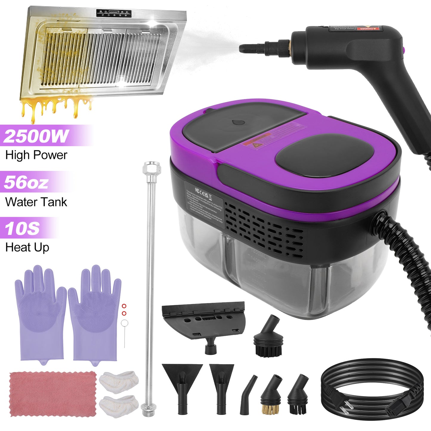 Steam Cleaner, 3-Level Adjustable Handle, 10s Fast Heat-Up, 1.6L Tank,Portable Steamer For Cleaning with 10 Pcs Accessories for Home,Dirt, Grease, Grout, Tile,Floor,Couch,Car