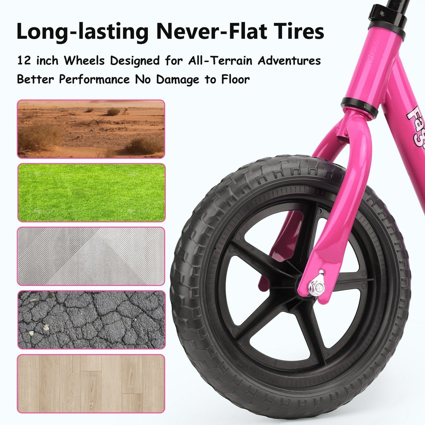 12-Inch Balance Bike No Pedal Lightweight Bike for Boys Girls 1.5 to 4 Years Old, Toddler Bike with Adjustable Seat, Carry Handle