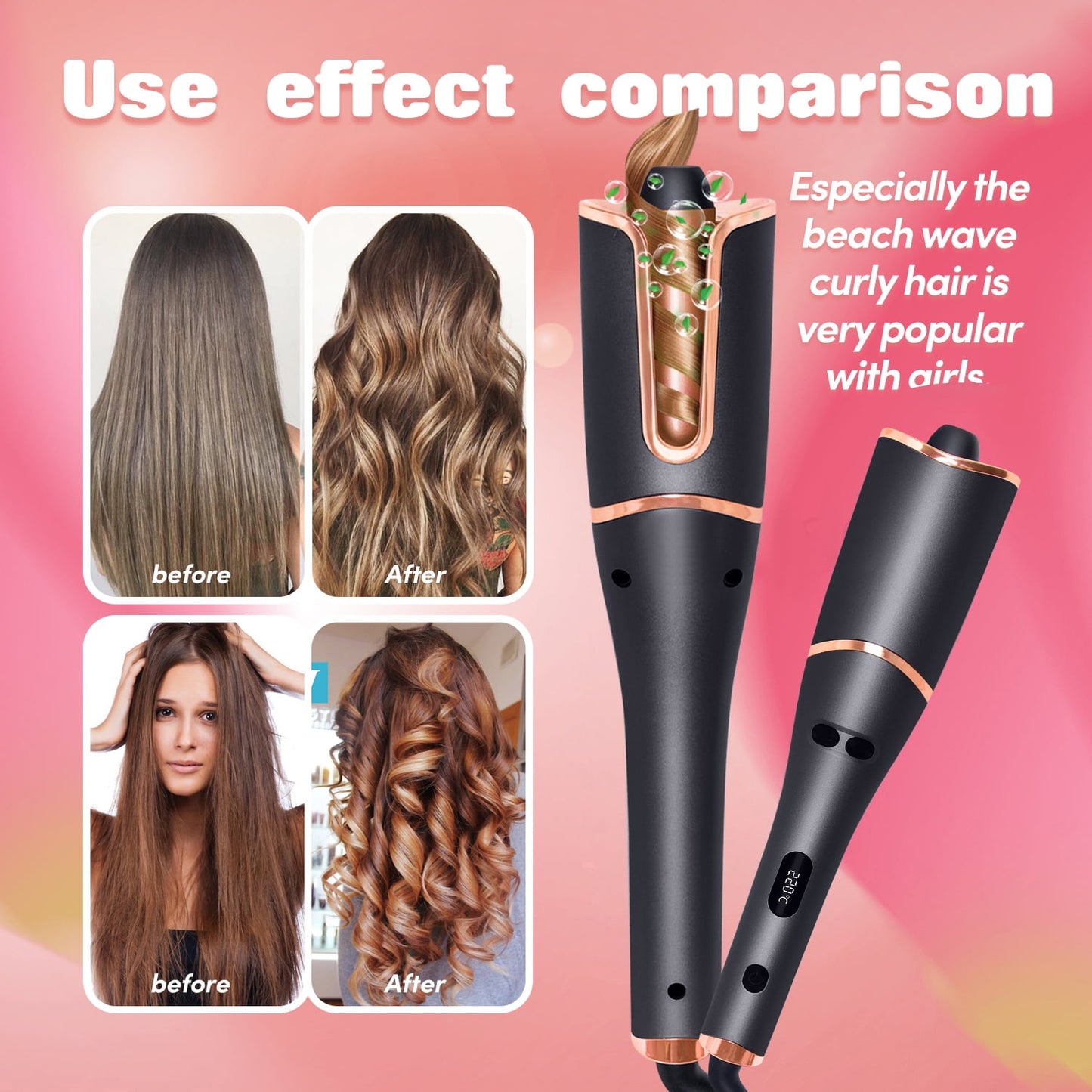 Auto Hair Curler, Automatic Curling Iron, Effortless Curls & Waves, 6 Temperature Setting Beach Waves Curling Wand Portable Hair Curler