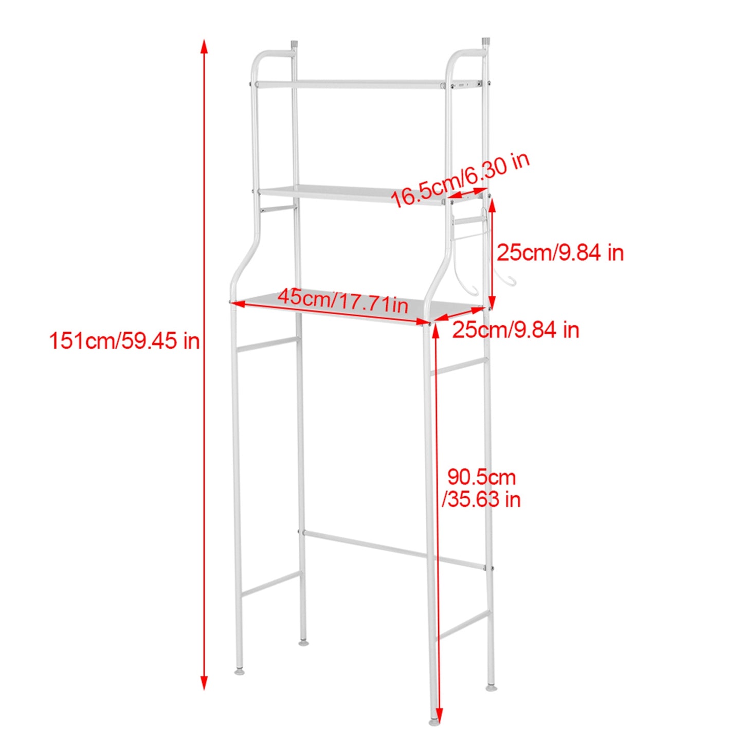 Over The Toilet Storage, 3-Tier Bathroom Storage Organizer, Bathroom Space Saver, Freestanding Corner Stand, Over Toilet Shelf, 22"W,White