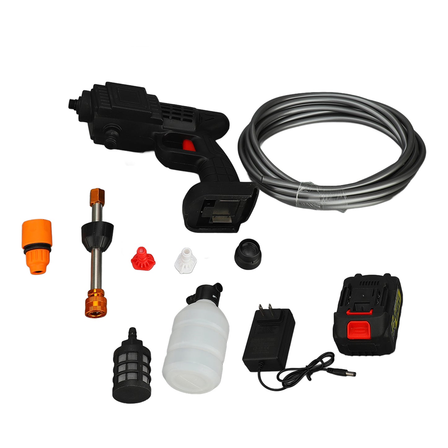 Cordless Pressure Washer, 21V 900PSI High Pressure Cordless Power Washer with Portable 2 Nozzles 16.4FT Water Pipe Power Cleaner for Patio Cleaning Car Washing, Black