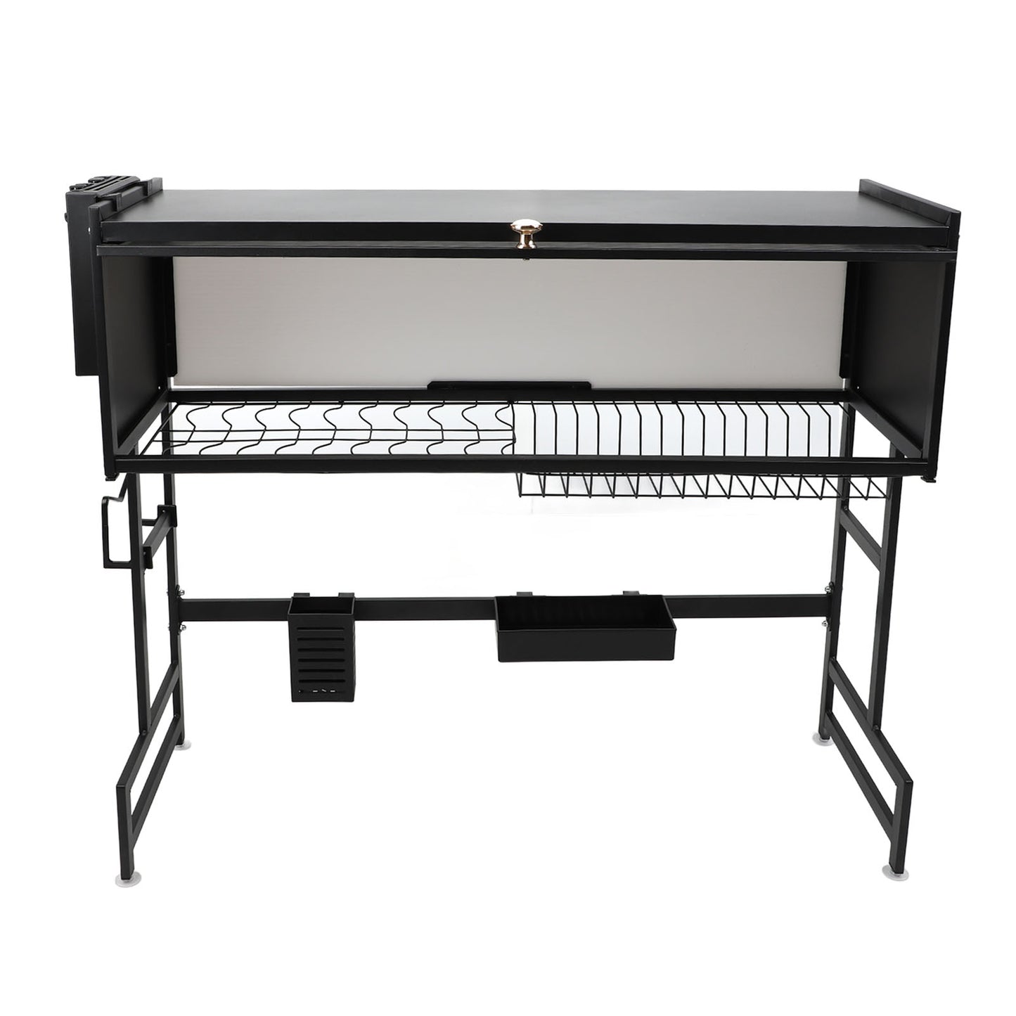 Over The Sink Dish Drying Rack Carbon Steel Space Saving 2 Tier Above Kitchen Sink Dish Drying Drainer Rack with Cover for Kitchen