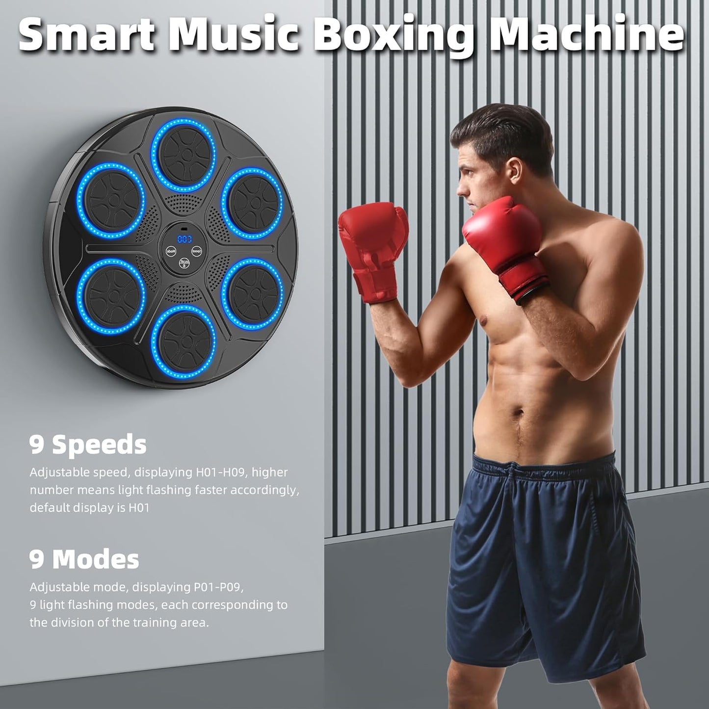 Upgraded Adults Smart Music Boxing Machine, Electronic Boxing Machine with Boxing Gloves, Boxing Music Fitness Machine with Smart Display, Smart Boxing Machine Wall-mounted Music for Home and Gym
