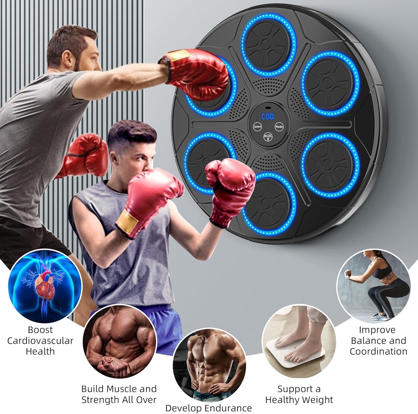 Upgraded Adults Smart Music Boxing Machine, Electronic Boxing Machine with Boxing Gloves, Boxing Music Fitness Machine with Smart Display, Smart Boxing Machine Wall-mounted Music for Home and Gym