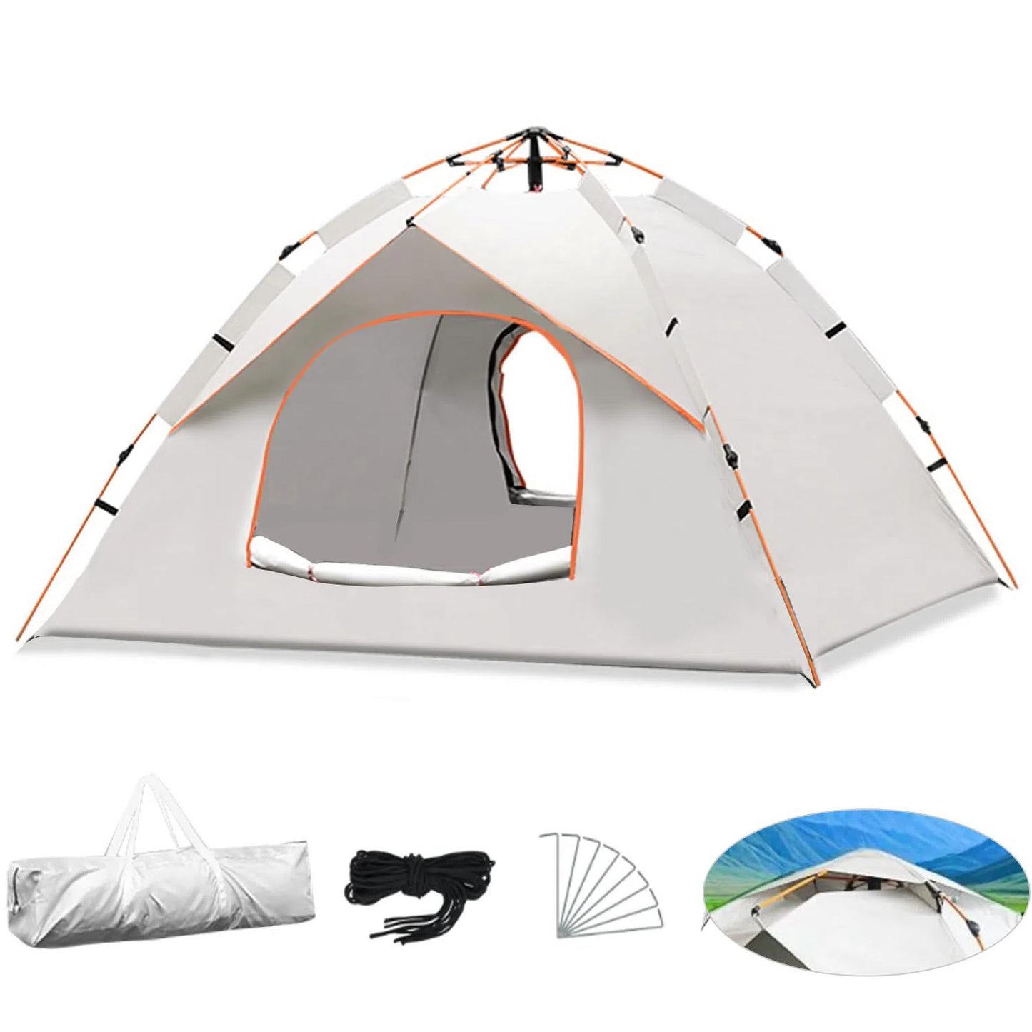 Pop Up Canopy Instant Family Tents for Camping 2-3 Person with 2 Doors, Includes Carrying Bag, Windproof Ropes, Ground Stakes, Rain Cover, Waterproof Anti-UV Camping Tent for Beach/Hiking/Outdoor