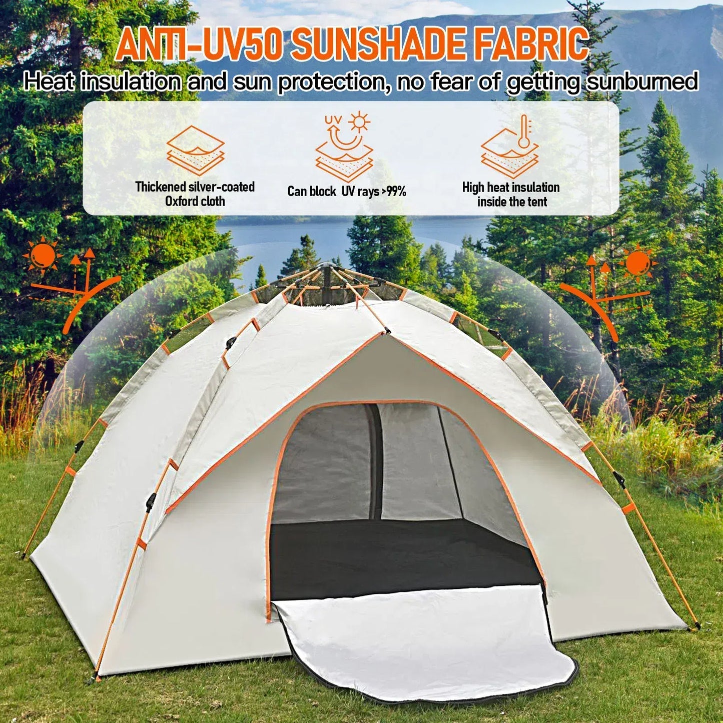 Pop Up Canopy Instant Family Tents for Camping 2-3 Person with 2 Doors, Includes Carrying Bag, Windproof Ropes, Ground Stakes, Rain Cover, Waterproof Anti-UV Camping Tent for Beach/Hiking/Outdoor