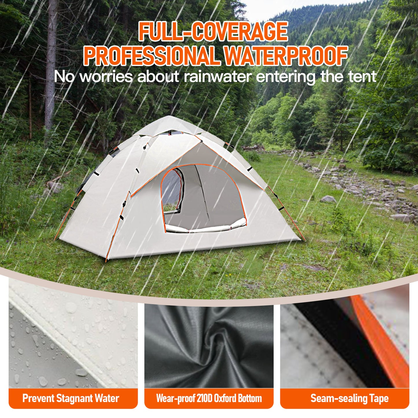 Pop Up Canopy Instant Family Tents for Camping 2-3 Person with 2 Doors, Includes Carrying Bag, Windproof Ropes, Ground Stakes, Rain Cover, Waterproof Anti-UV Camping Tent for Beach/Hiking/Outdoor