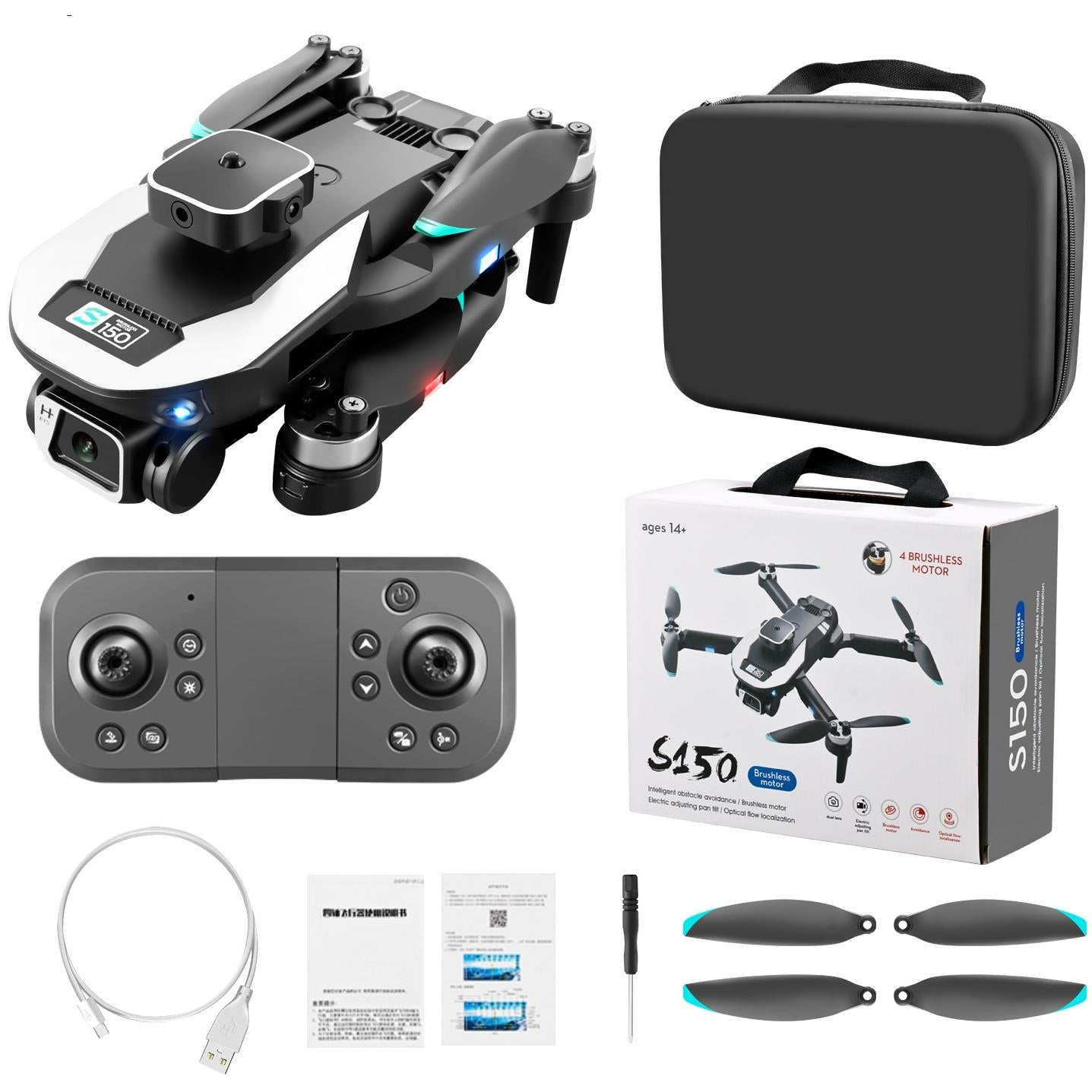 Drone with 1080P HD Dual Camera for Adults, Black RC Quadcopter with 3 Modular Batteries for 36 Mins Long Flight, Brushless Motor, Altitude Hold, Optical Position, Auto Return Home,Carrying Case