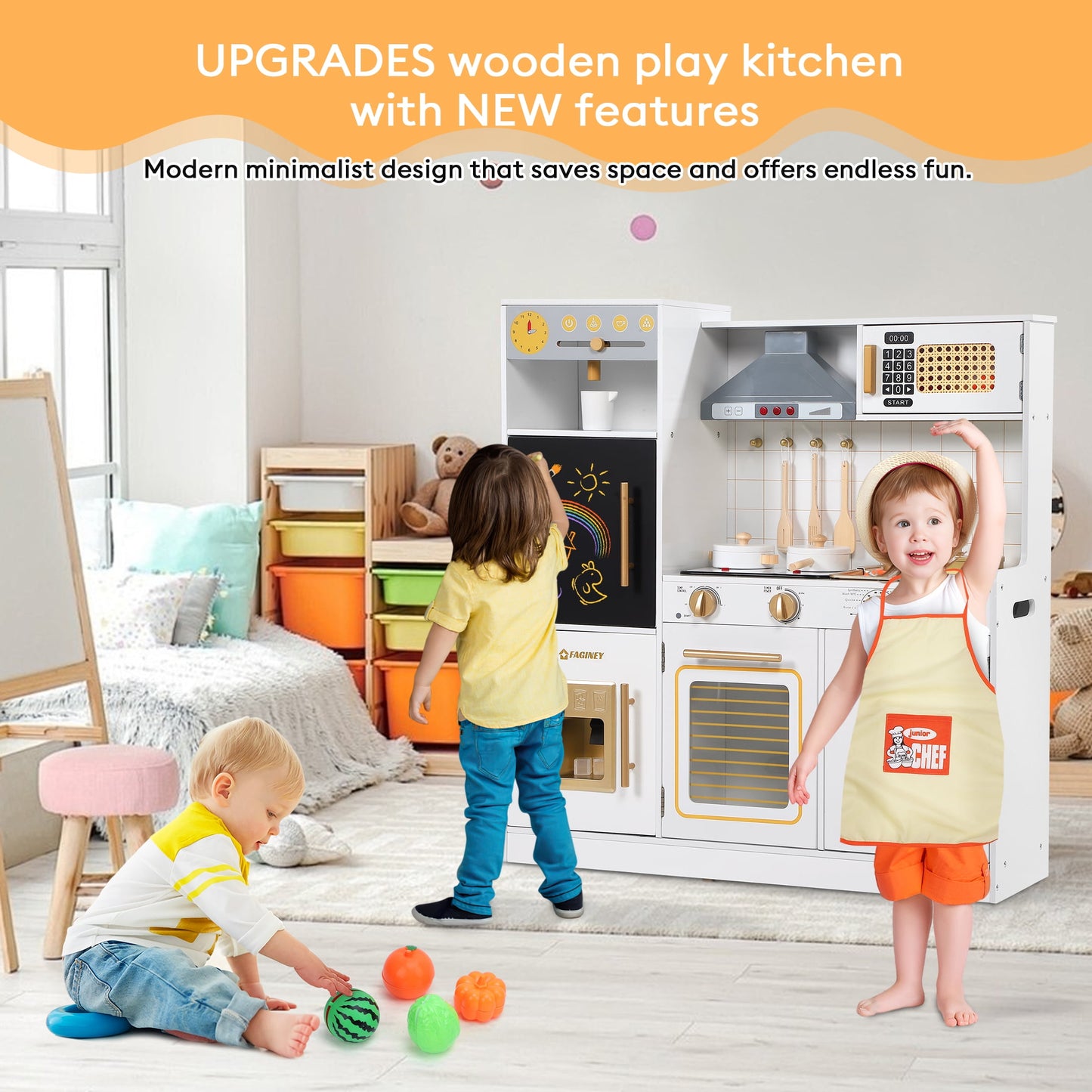Kids Pretend Play Kitchen with Running Water, Lights & Sound, Wooden Play Toy Kitchen for Boys Girls Ages 3+, Over 20pcs Accessories