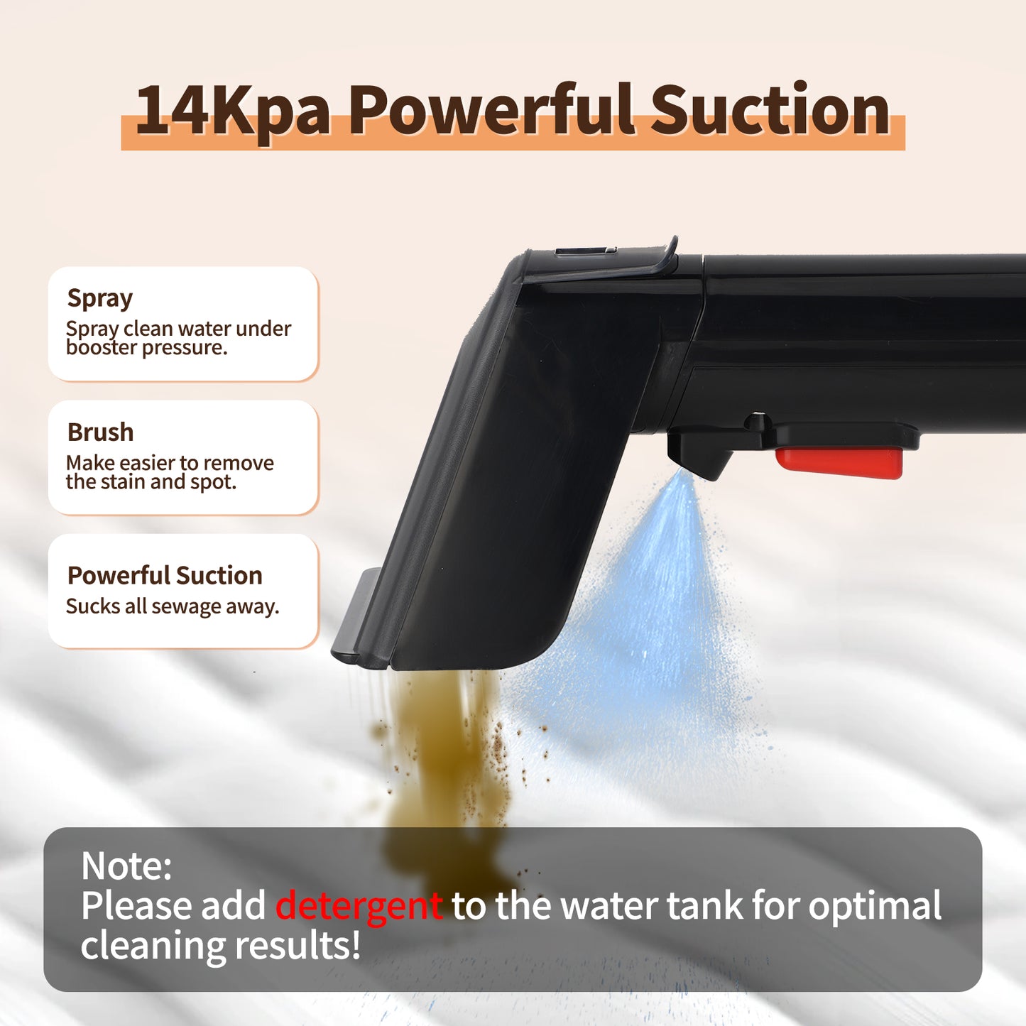 Portable Carpet & Upholstery Cleaner Machine with Spot, Stain, & Odor Eliminator, 500W 14Kpa Strong Suction with Versatile Tools, Perfect for Pets, Carpet, Area Rugs, Couches, Car Seat