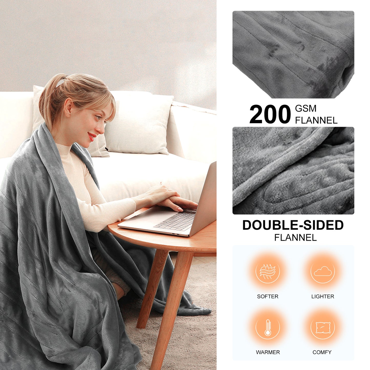 Heated Blanket Electric Throw - 51"x63" Heating Blanket Throw 2/4/8H Hours Auto-off 10 Heat Level Heat Blanket Over-heat Flannel Machine Washable Gift for Grandma,ETL & FCC for Home Office