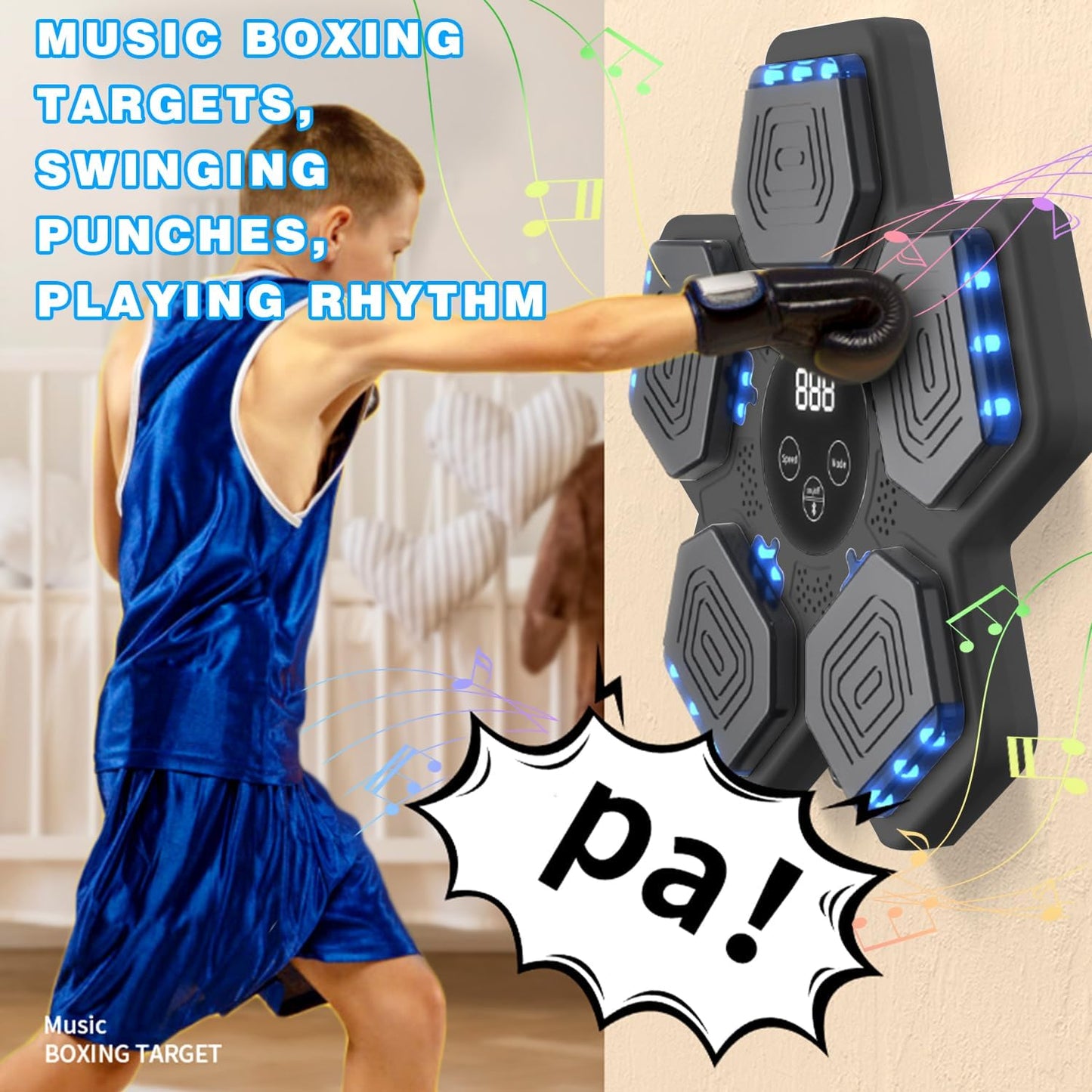 Music Boxing Machine for Kids, Smart Bluetooth Boxing Machine with Boxing Gloves, Wall Mounted Electronic Boxing Training Punching Equipment with Display Screen, Workout Machine for Home Indoor Gym