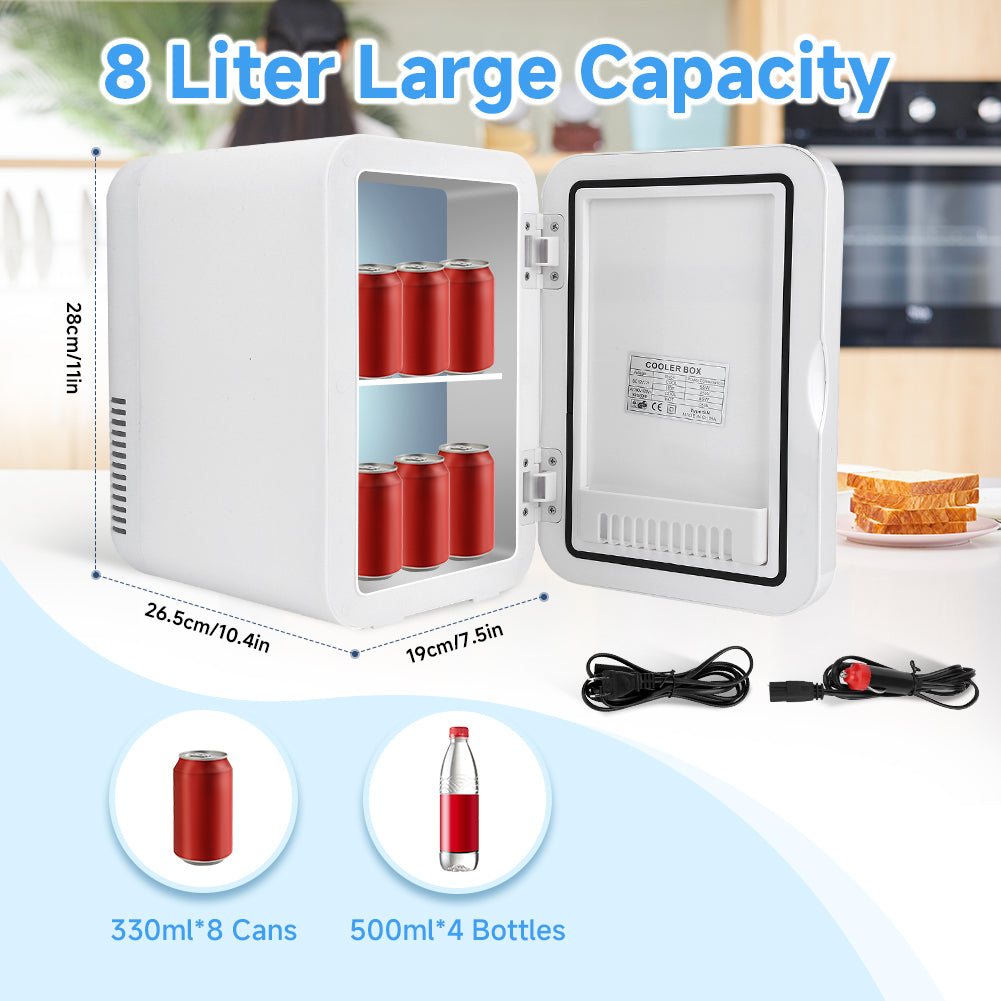 8L Mini Fridge Portable Thermoelectric Cooler & Warmer Compact Refrigerators for Food, Drinks, Skincare, Office Desk, RV, Apartment