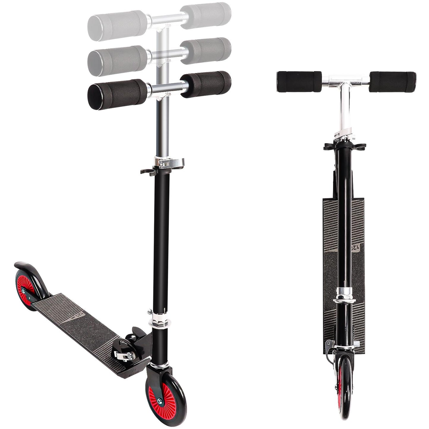 Kids Scooter, Folding Scooter with Adjustable Handlebar, Black Lightweight Aluminum Scooter with Rear Brake, Kick Scooter for Kids Boys Girls 5 Years Old and up, Fully Assembled, Load up to 220 lbs
