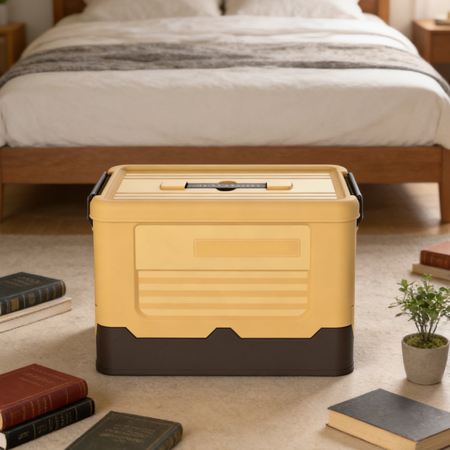 Folding Storage Box Grocery Storage Bin with Lid Stackable Utility Crate for Clothes Books Toys Snack Bedroom Living Room