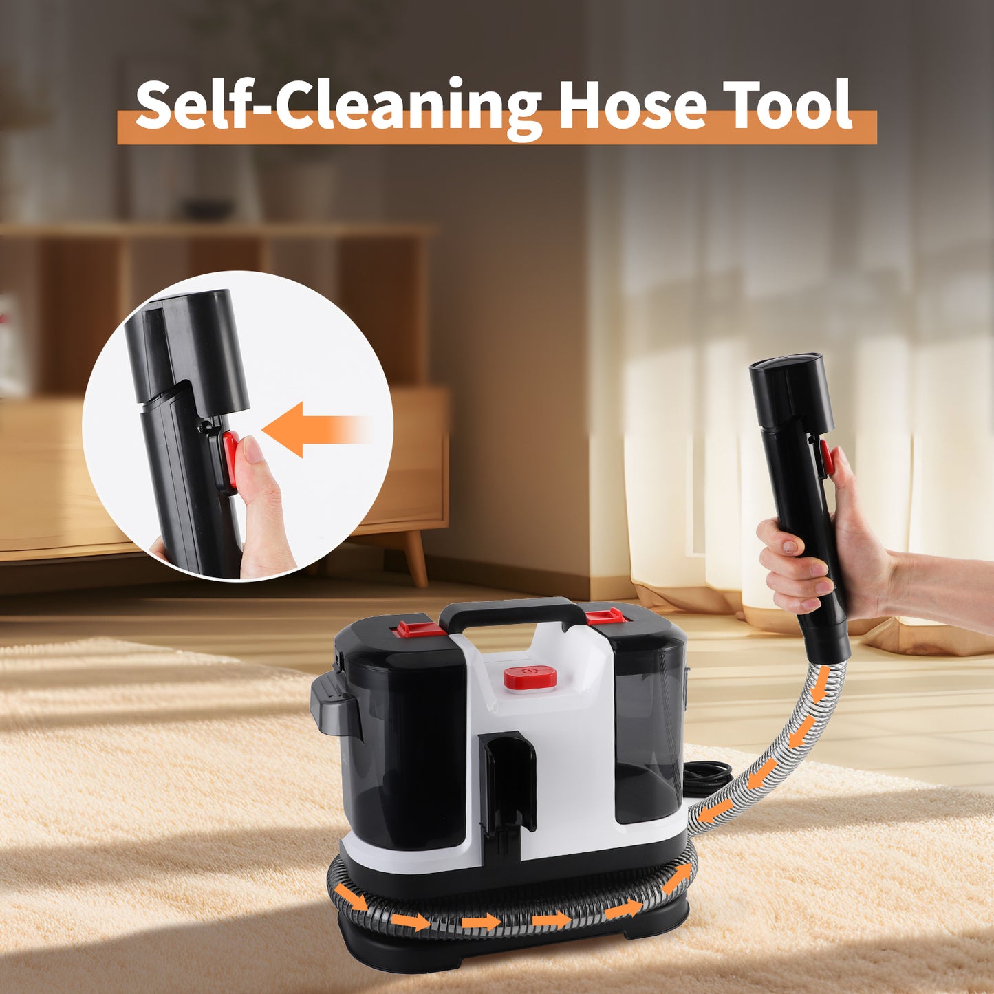 Portable Carpet & Upholstery Cleaner Machine with Spot, Stain, & Odor Eliminator, 500W 14Kpa Strong Suction with Versatile Tools, Perfect for Pets, Carpet, Area Rugs, Couches, Car Seat