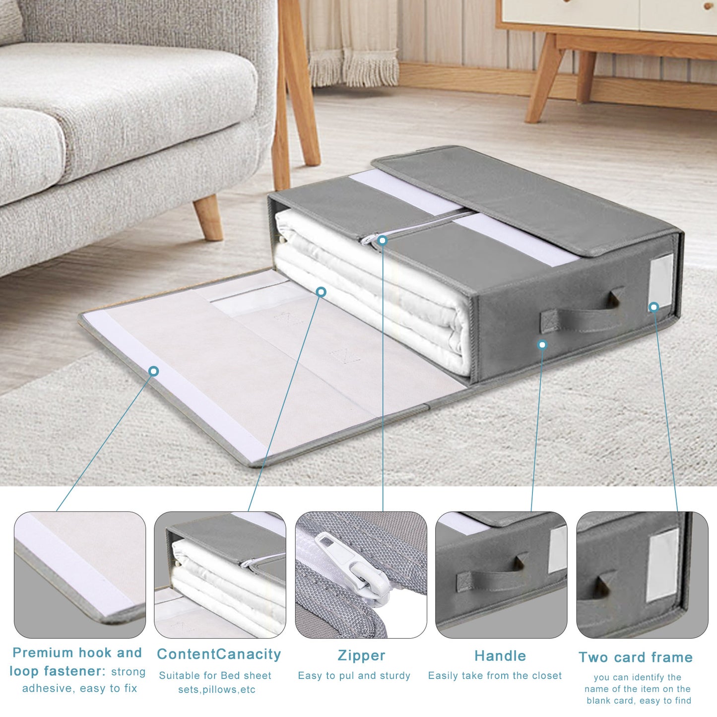 3 Pack Bed Sheet Organizer with Clear Window, Foldable Bed Sheet Storage for Queen or King Size Sheets,Duvet Covers, Pillowcases,Bedding Clothes,Blankets