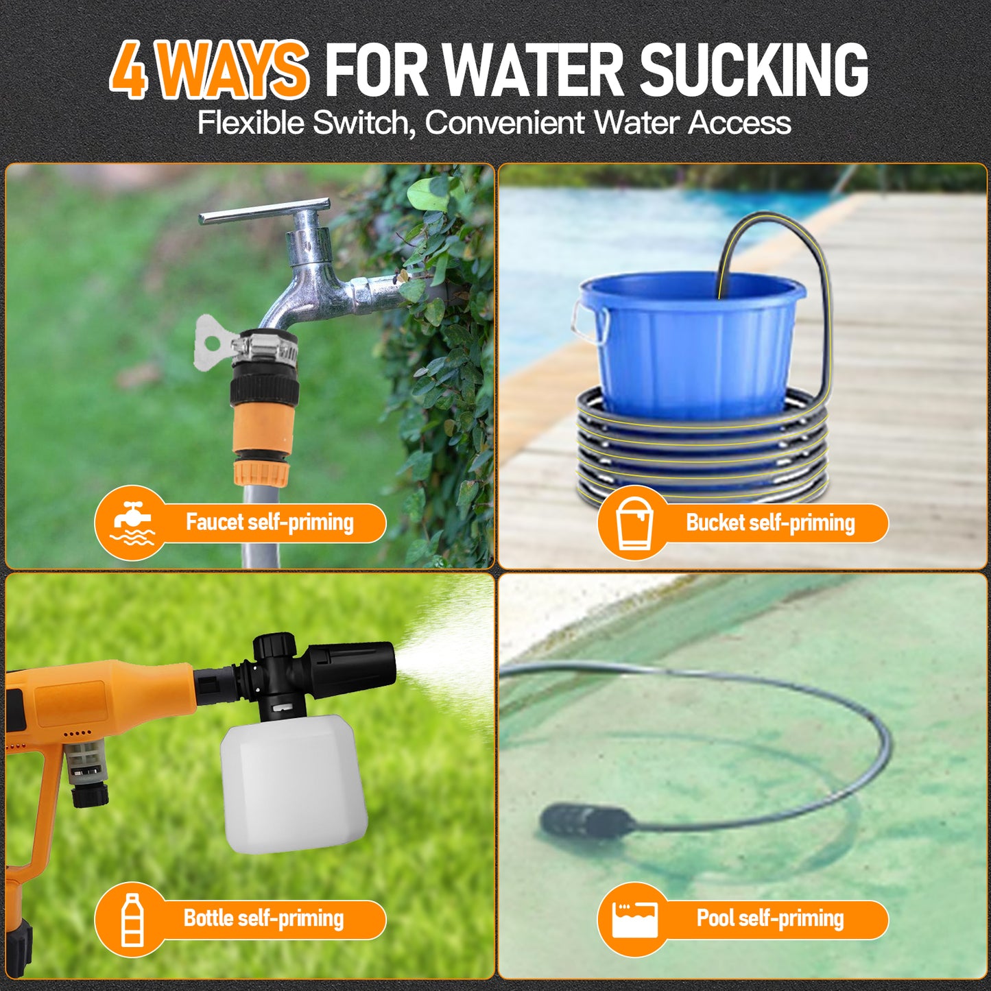 Cordless Pressure Washer, 1000PSI Cordless Power Washer with 33FT Water Hose & Brushless Motor, 4.0Ah Battery & Charger, 6-in-1 Nozzle, 4 Gears Pressure Touch Screen, Powerwasher for Cars/Yard