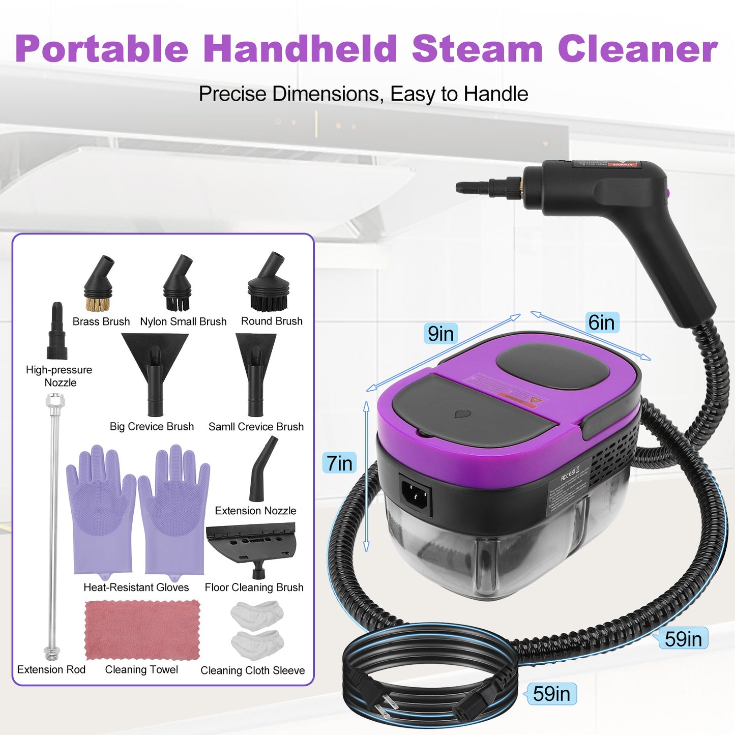 Steam Cleaner, 3-Level Adjustable Handle, 10s Fast Heat-Up, 1.6L Tank,Portable Steamer For Cleaning with 10 Pcs Accessories for Home,Dirt, Grease, Grout, Tile,Floor,Couch,Car