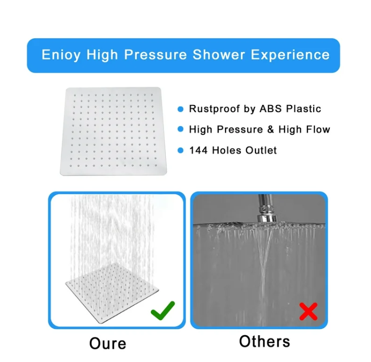 Shower Head , 12'' Stainless Steel Rainfall Shower Rain Square Ultra-Slim Shower (No Arm Included)