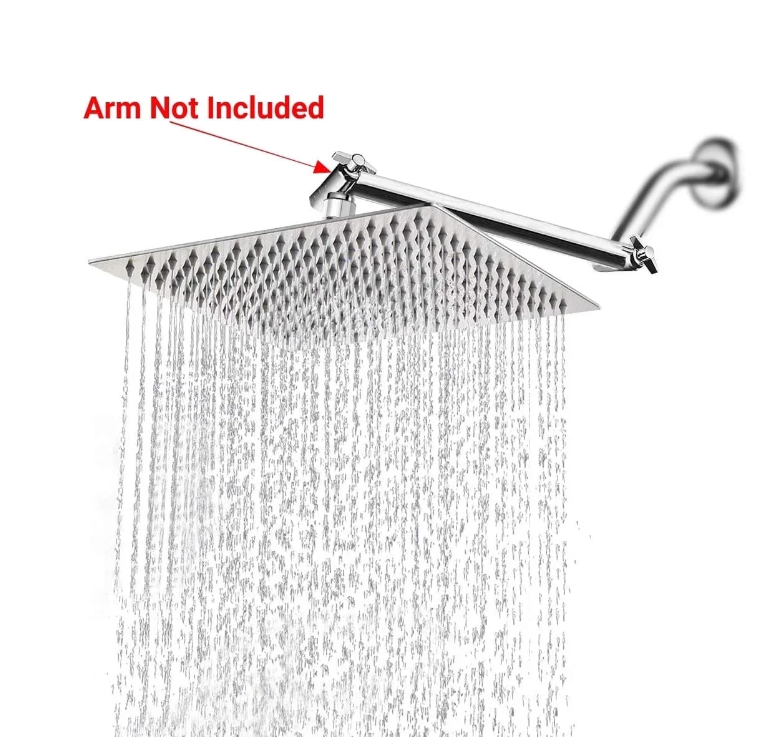 Shower Head , 12'' Stainless Steel Rainfall Shower Rain Square Ultra-Slim Shower (No Arm Included)