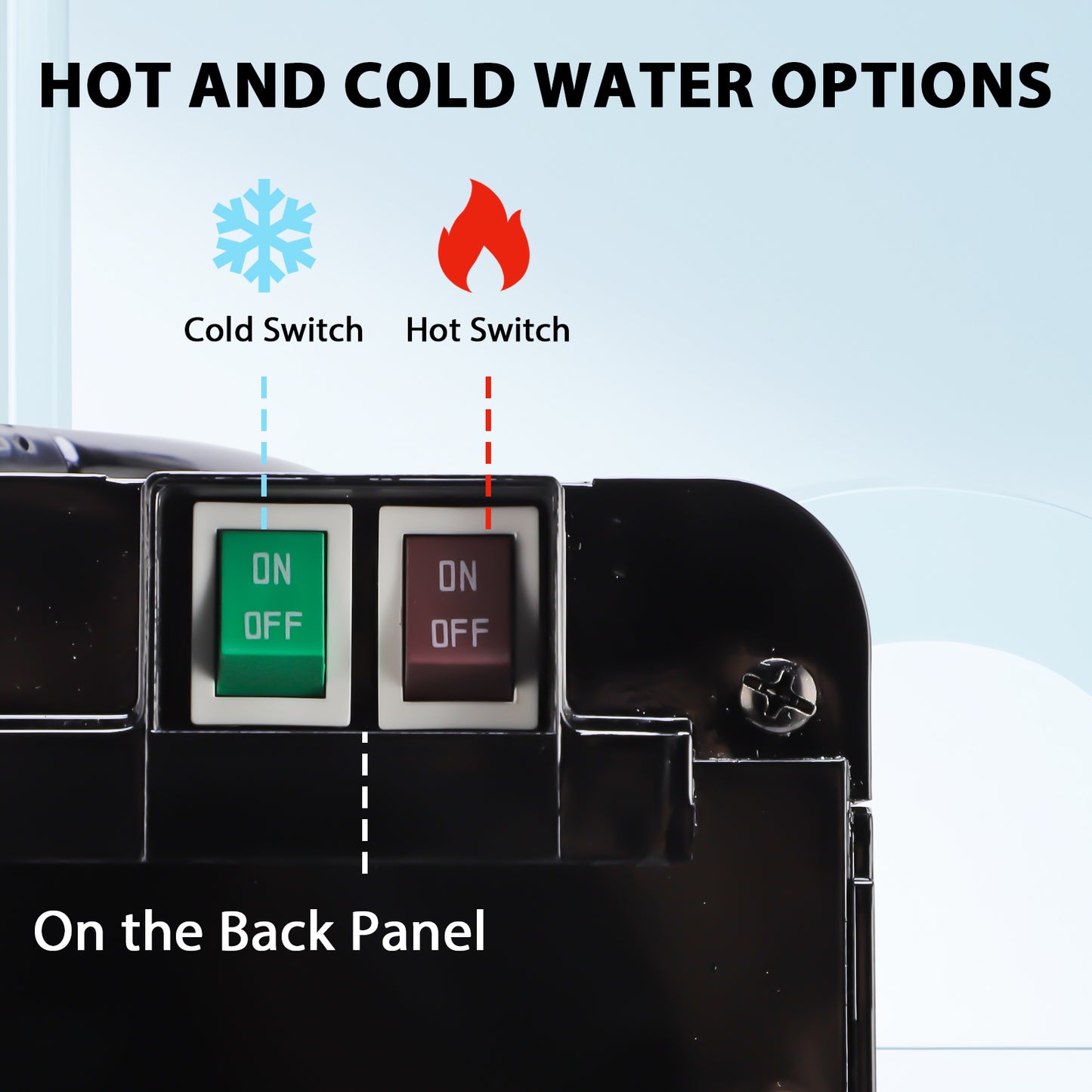 Top Loading Countertop Water Cooler Dispenser, Hot & Cold Water Temperature with Child Safety Lock, Holds 3 or 5 Gallon Bottle,Office Use,Black