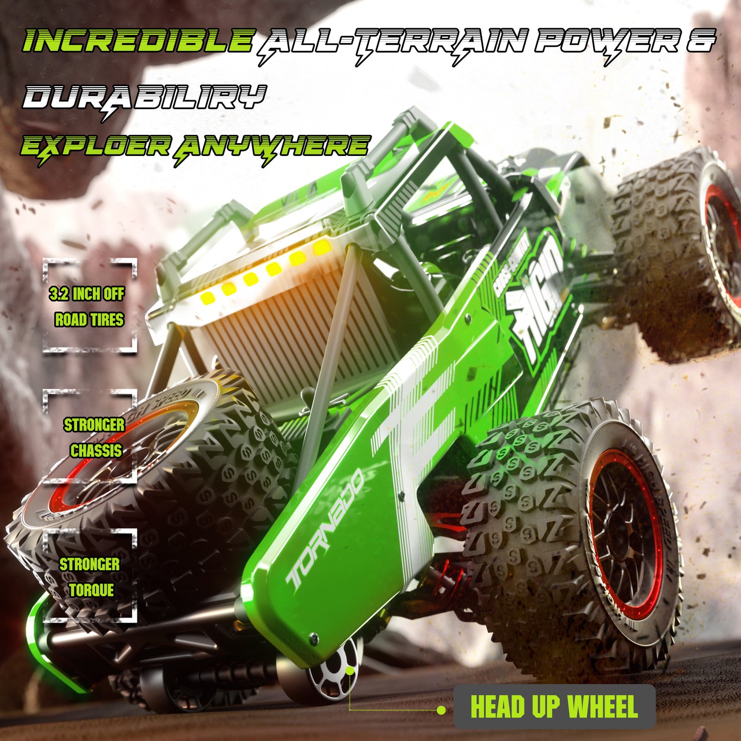 RC Cars 1:14 4WD High Speed Remote Control Truck 60+km/h Fast All Terrain Off Road RC Truck Toy Gifts for Kids Adults, 2 Batteries