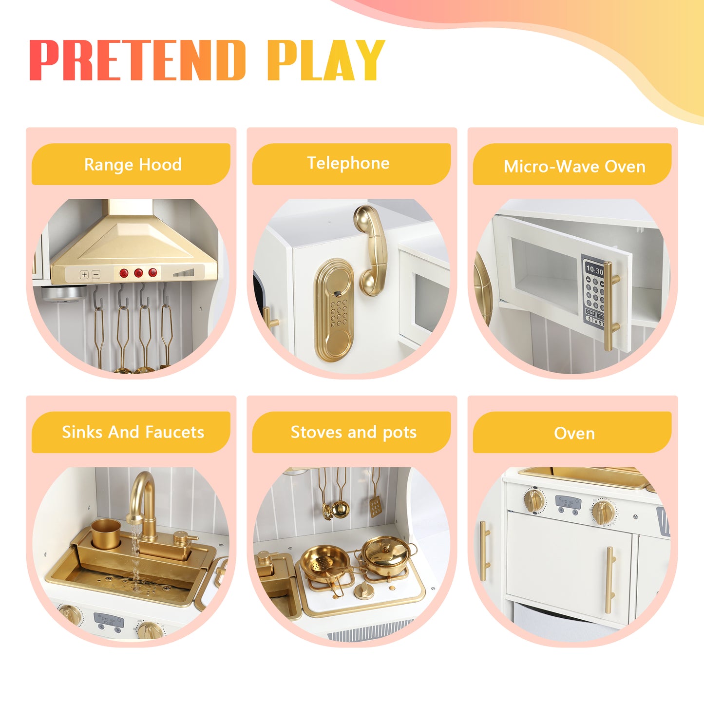 Wooden Kids Kitchen Playset with Running Water Lights & Sound, Play Kitchen Pretend Play Toy Set for Toddler 3-6 Years Boy and Girl