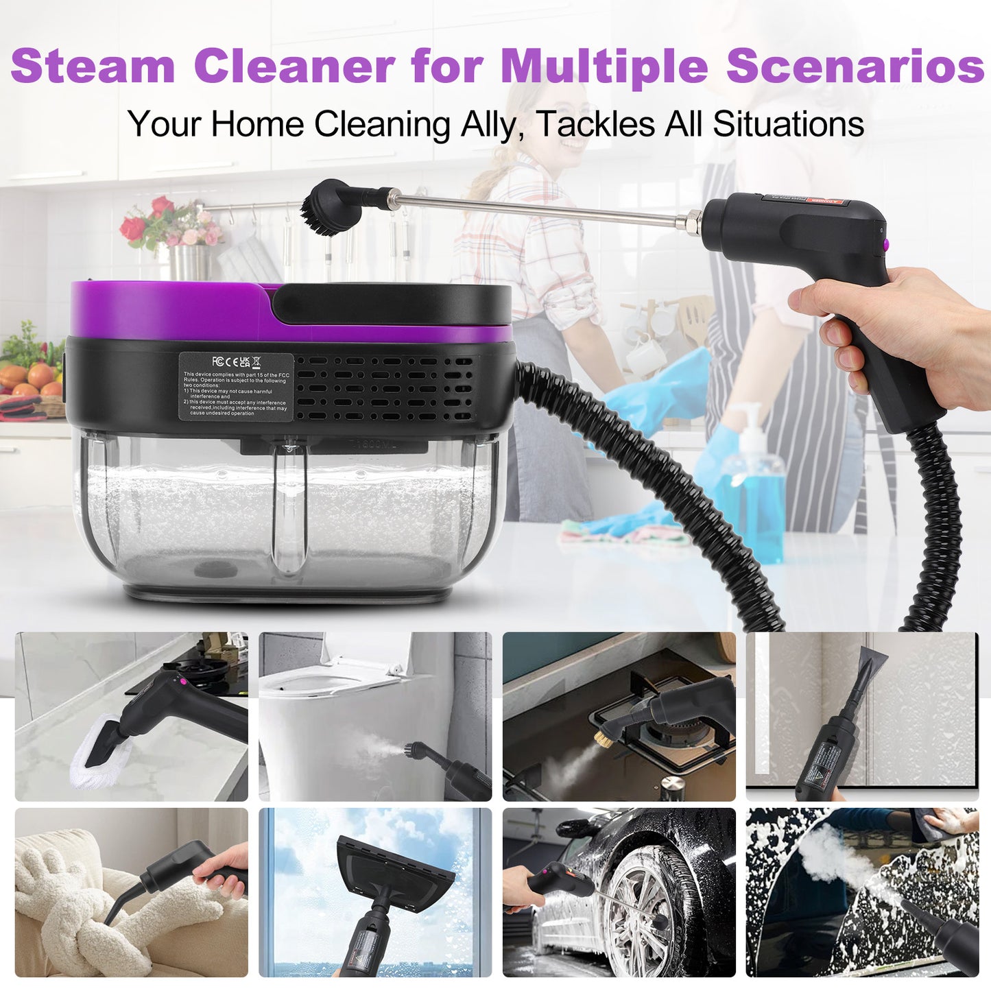 Steam Cleaner, 3-Level Adjustable Handle, 10s Fast Heat-Up, 1.6L Tank,Portable Steamer For Cleaning with 10 Pcs Accessories for Home,Dirt, Grease, Grout, Tile,Floor,Couch,Car