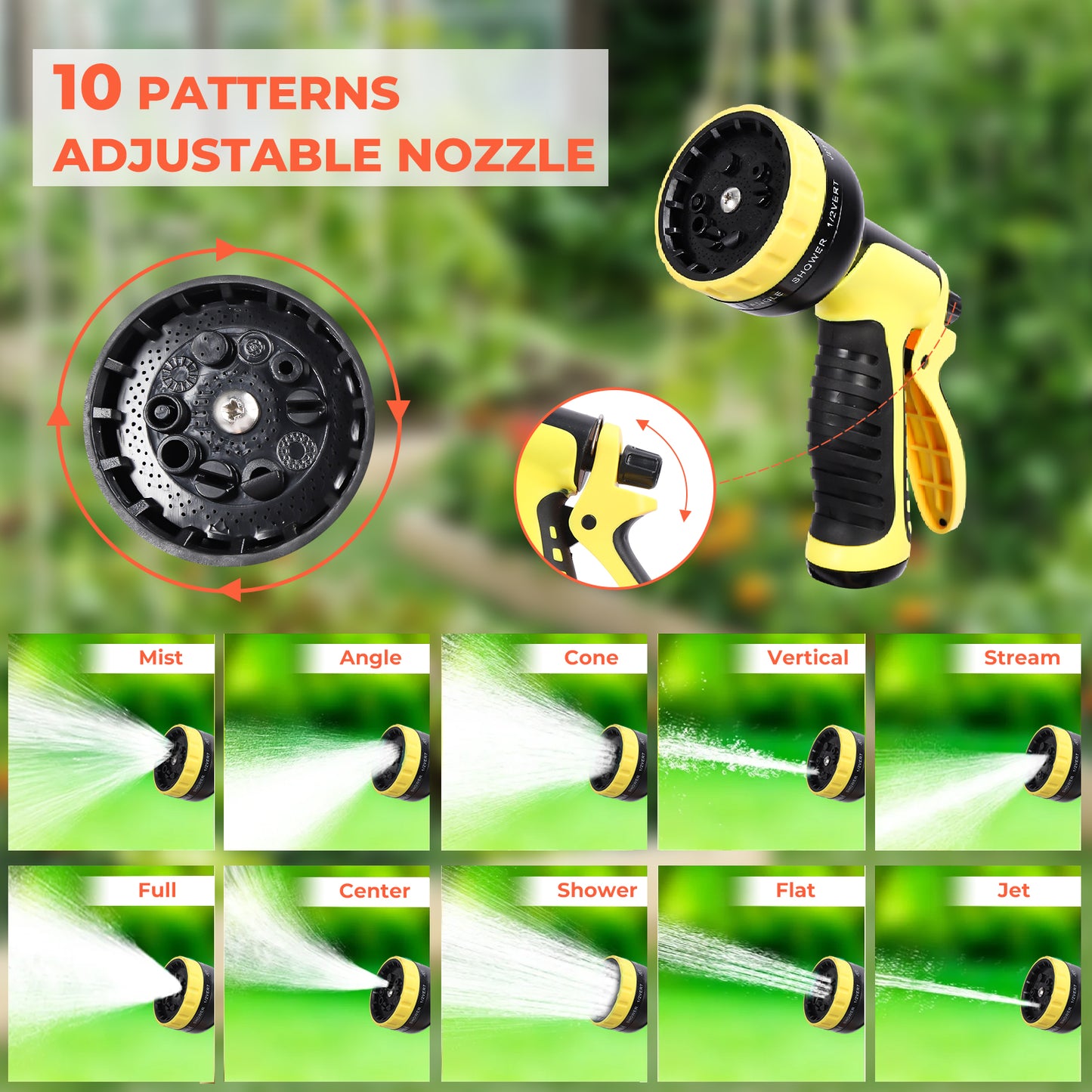 Retractable Garden Hose Reel 5/8 In X 100 Ft Automatic Wall Mounted Water Hose With 10 Pattern Nozzle Any Length Lock Slow Retraction 180 Swivel