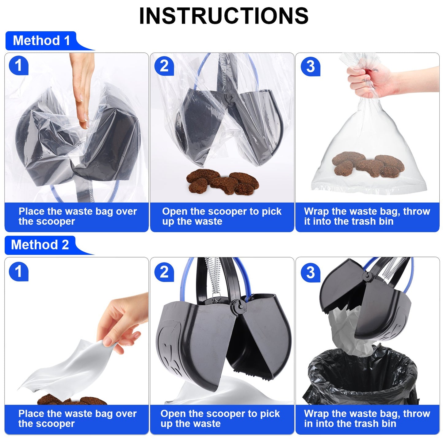 Dog Pooper Scooper for Large Small Dogs Long Handle Folding Dog Poop Scooper Pick Up Tool for Grass Outdoor