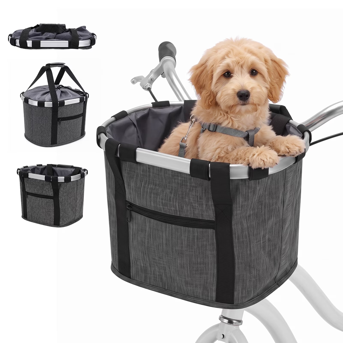 SPPTTY Bike Basket Dog Bike Handlebar Basket Quick Release Folding Bike Front Basket Detachable for Pet Shopping Commuter