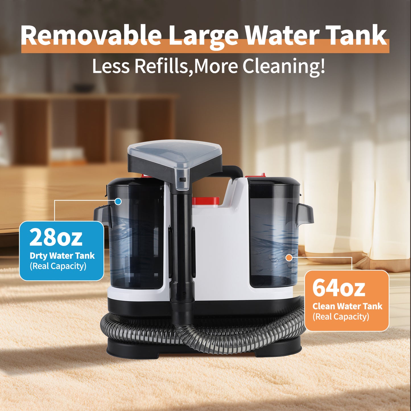 Portable Carpet & Upholstery Cleaner Machine with Spot, Stain, & Odor Eliminator, 500W 14Kpa Strong Suction with Versatile Tools, Perfect for Pets, Carpet, Area Rugs, Couches, Car Seat