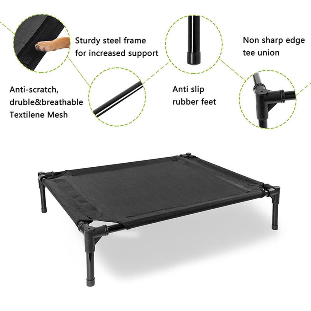 Outdoor Dog Bed with Canopy for Medium Large Dogs, Foldable Elevated Dog Bed, Textilene Mesh, Metal Frame for Indoors, Outdoors, Lawn