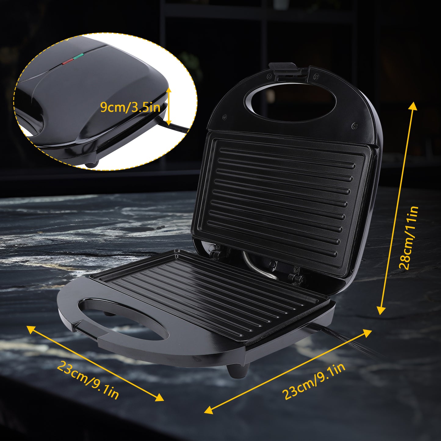 Panini Breakfast Machine Press Grill, 750W Non-Stick Sandwich Press Maker for Sandwich, Burgers, Steak
