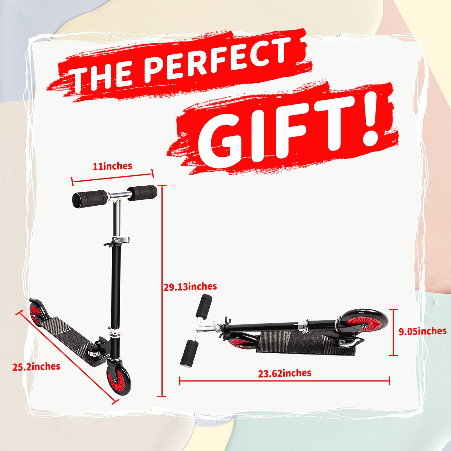 Kids Scooter, Folding Scooter with Adjustable Handlebar, Black Lightweight Aluminum Scooter with Rear Brake, Kick Scooter for Kids Boys Girls 5 Years Old and up, Fully Assembled, Load up to 220 lbs