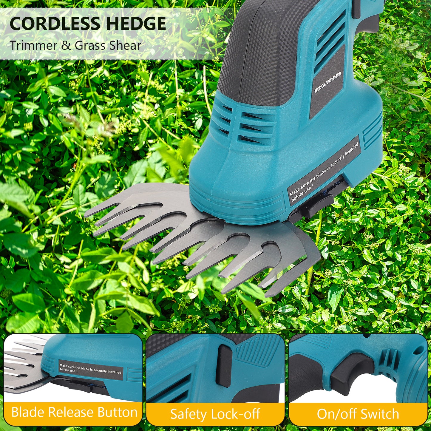 Hedge Trimmer Cordless - 20V 2 X 2.0Ah Batteries, 2-in-1 Cordless Grass Shears for Garden, Yard And Lawn,Blue