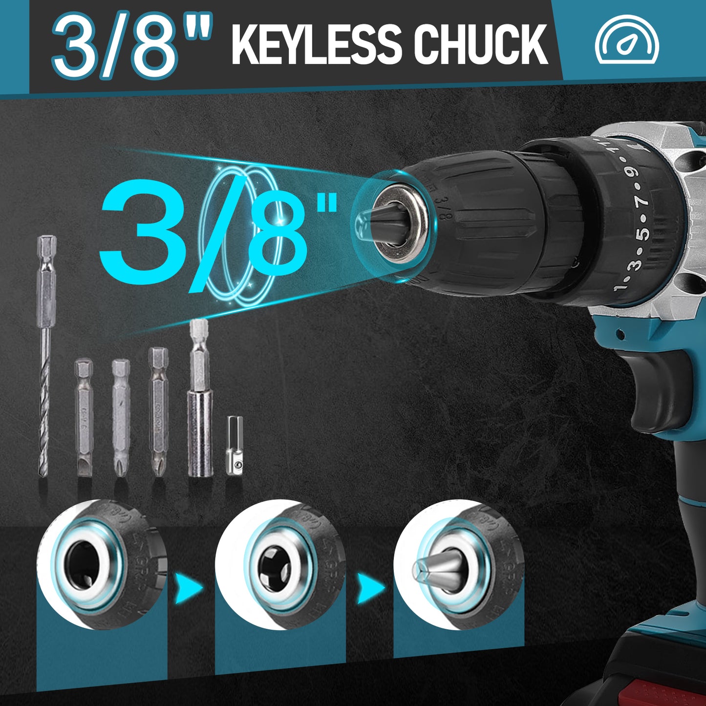 Cordless Drill, 21V Power Drill Set with 2Ah Battery, 3/8"Keyless Chuck, 25+3 Position Electric Drill, 2-Speed Transmission for Screwdriving And Drilling, Blue