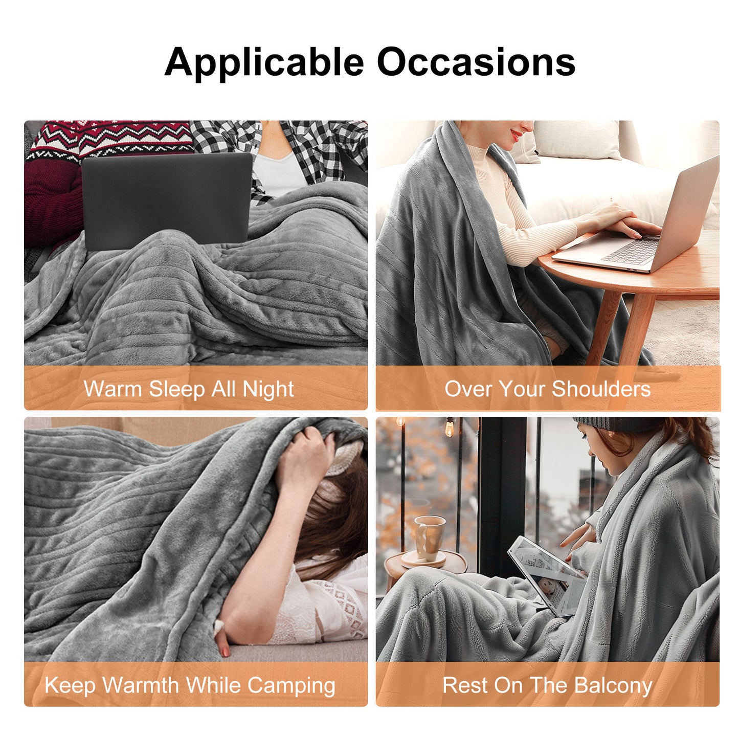 Heated Blanket Electric Throw - 51"x63" Heating Blanket Throw 2/4/8H Hours Auto-off 10 Heat Level Heat Blanket Over-heat Flannel Machine Washable Gift for Grandma,ETL & FCC for Home Office