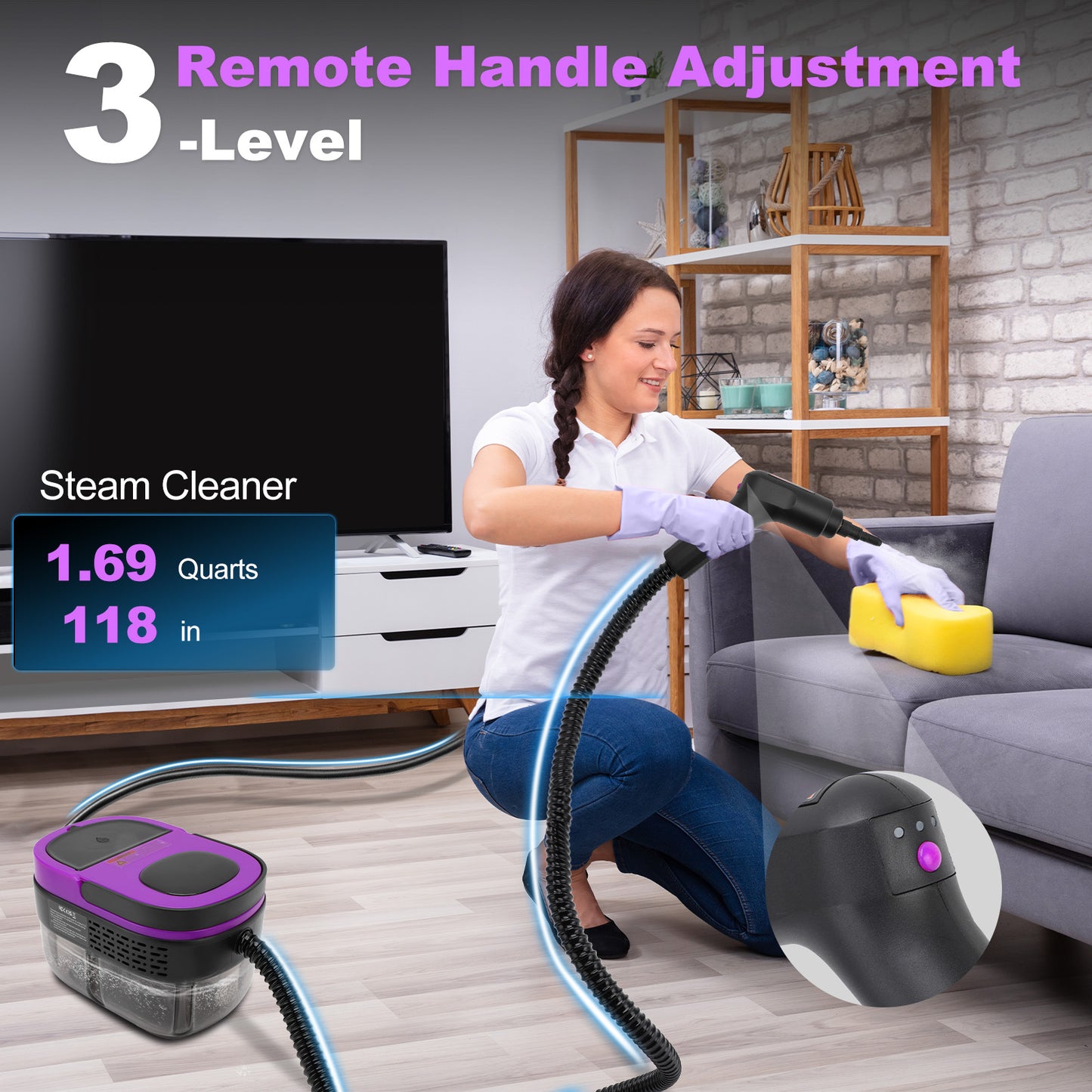 Steam Cleaner, 3-Level Adjustable Handle, 10s Fast Heat-Up, 1.6L Tank,Portable Steamer For Cleaning with 10 Pcs Accessories for Home,Dirt, Grease, Grout, Tile,Floor,Couch,Car