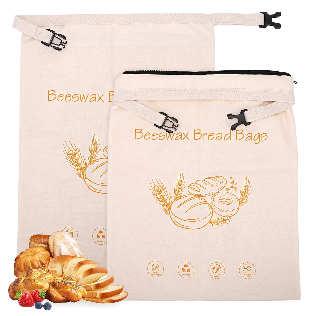 2 Pack Reusable Beeswax Bread Bags, 17x13 Inches Linen Cotton Beeswax Bread Bag for Homemade Sourdough, Food Storage Bag – Freezer-Friendly & Freshness Preservation