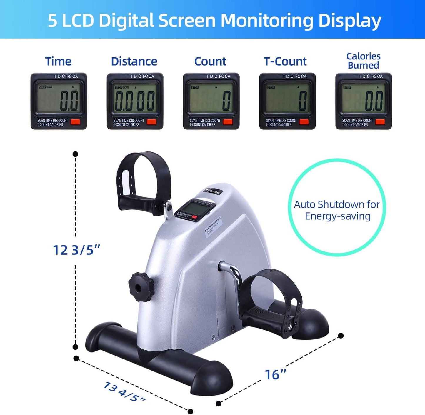 Under Desk Bike Pedal Exerciser, Portable Mini Exercise Bike, Portable Foot Cycle Peddler Machine with LCD Screen Display for Leg/Arm Fitness Workout, Home Office Use