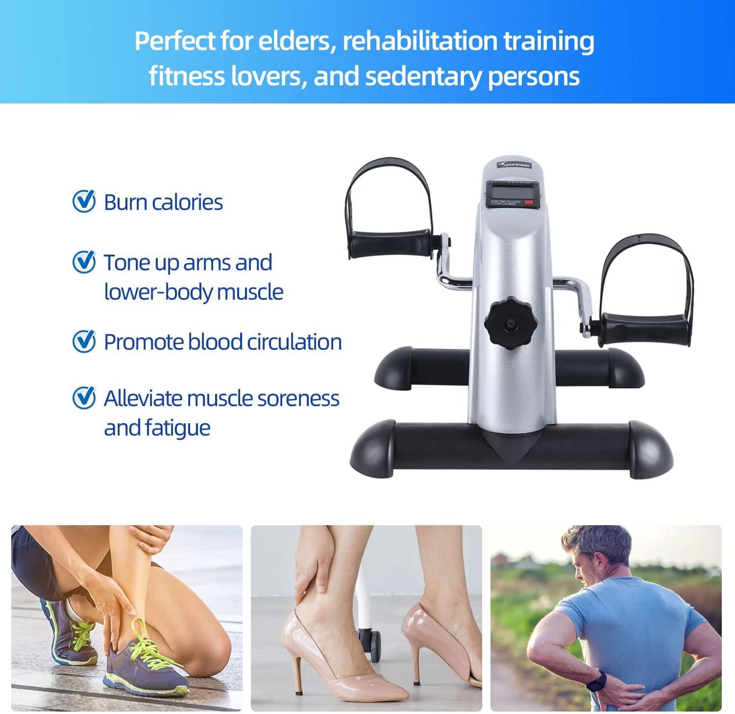 Under Desk Bike Pedal Exerciser, Portable Mini Exercise Bike, Portable Foot Cycle Peddler Machine with LCD Screen Display for Leg/Arm Fitness Workout, Home Office Use