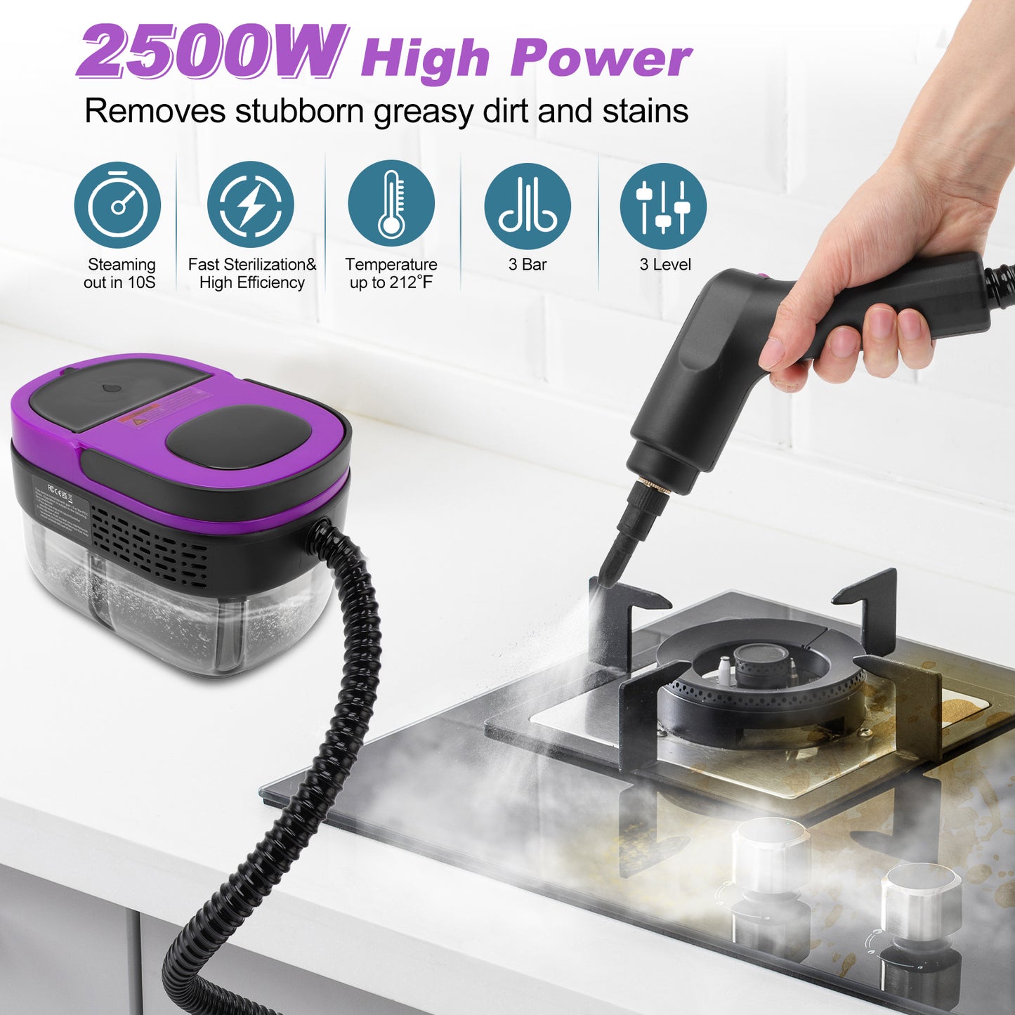 Steam Cleaner, 3-Level Adjustable Handle, 10s Fast Heat-Up, 1.6L Tank,Portable Steamer For Cleaning with 10 Pcs Accessories for Home,Dirt, Grease, Grout, Tile,Floor,Couch,Car